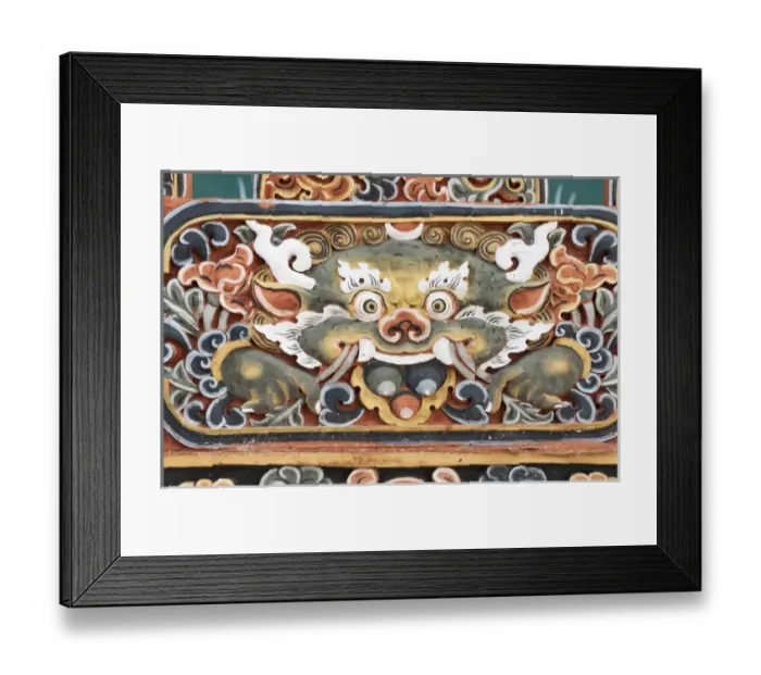 Framed Print : Asia, Bhutan, Punakha. Painted woodwork detail inside Punakha Dzong temple. Credit as