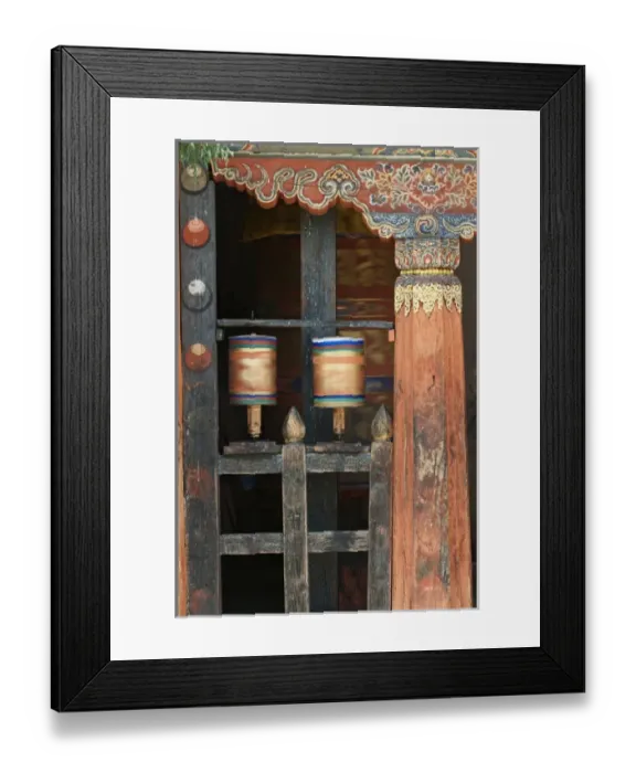 Framed Print : Asia, Bhutan, Bumthang. Prayer wheels spinning in Jampey Lhakhang temple. Credit as Framed Print : Asia, Bhutan, Bumthang. Prayer wheels spinning in Jampey Lhakhang temple. Credit as