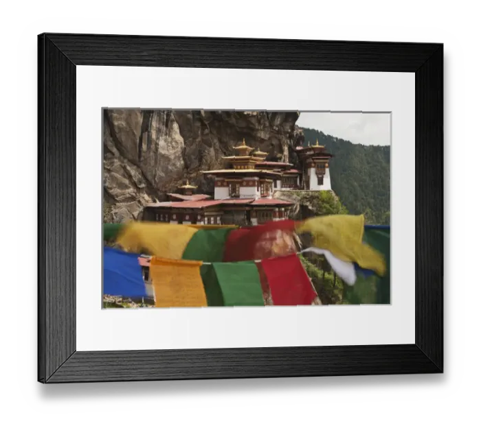 Framed Print : Asia, Bhutan. Prayer flags flap near Taktshang or Tigers Nest, the most famous monastery in Bhutan Framed Print : Asia, Bhutan. Prayer flags flap near Taktshang or Tigers Nest, the most famous monastery in Bhutan