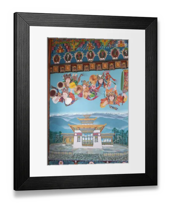 Framed Print : Asia, Bhutan, Dochu La. Mural inside Zangto Pelri Lhakhang temple Framed Print : Asia, Bhutan, Dochu La. Mural inside Zangto Pelri Lhakhang temple