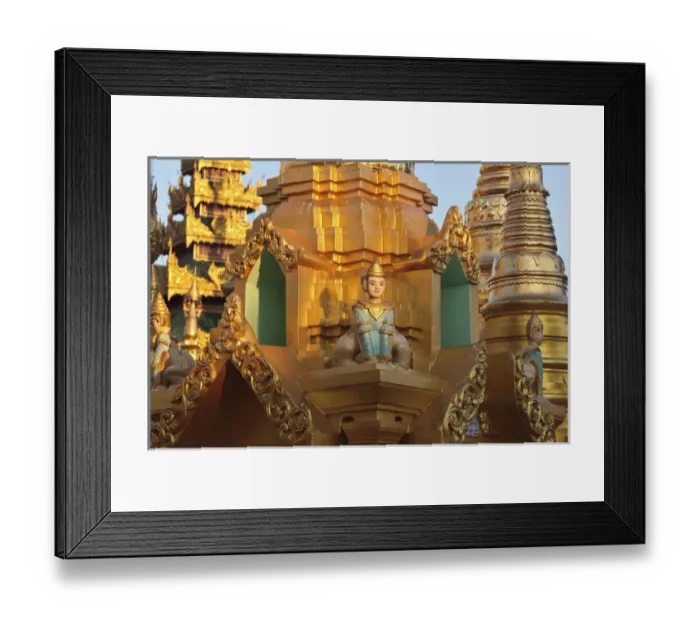 Framed Print : Myanmar, Burma, Yangon. Exterior shot of the Buddhist Shwedagon Pagoda, with detail Framed Print : Myanmar, Burma, Yangon. Exterior shot of the Buddhist Shwedagon Pagoda, with detail