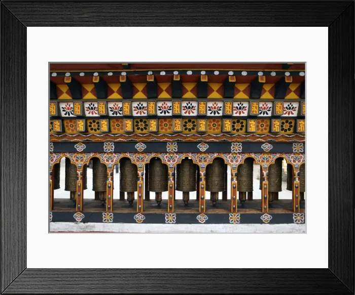 Framed Print : Asia, Bhutan, Thimpu. Prayer Wheels in a small public square in central Thimpu