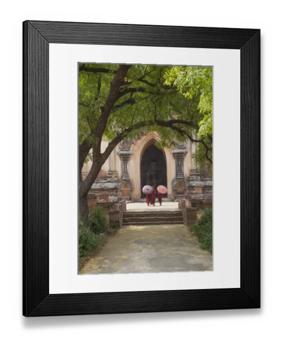 Framed Print : Myanmar, Bagan. Novice monks in front of temple Framed Print : Myanmar, Bagan. Novice monks in front of temple