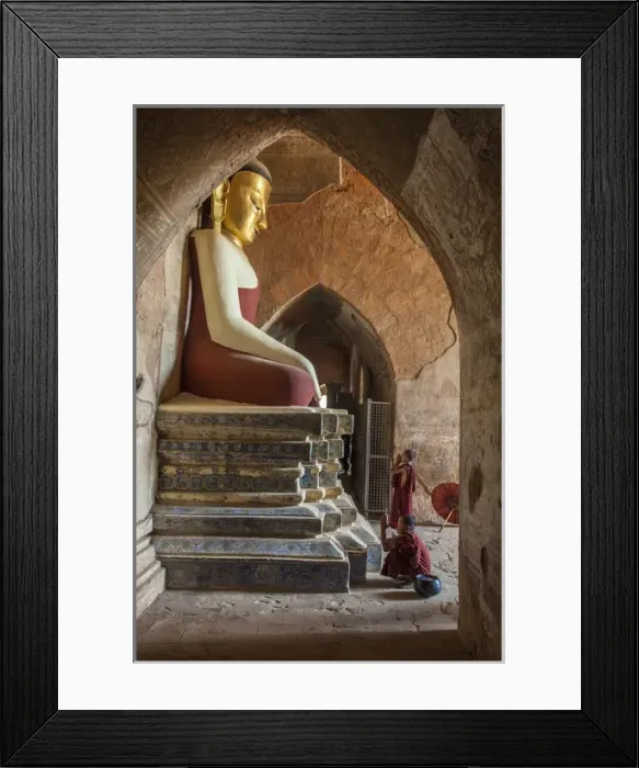 Framed Print : Myanmar, Mandalay, Bagan. Novice Buddhist monks praying Framed Print : Myanmar, Mandalay, Bagan. Novice Buddhist monks praying