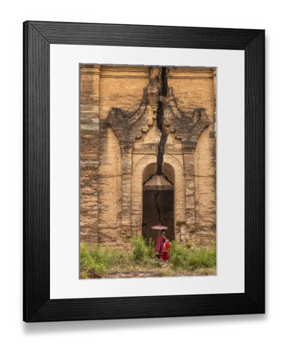Framed Print : Myanmar, Mingun. Two novice Buddhist monks in front of temple entrance. Credit as Framed Print : Myanmar, Mingun. Two novice Buddhist monks in front of temple entrance. Credit as