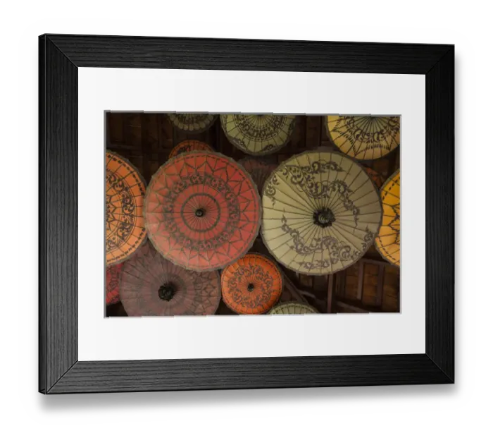 Framed Print : Myanmar, Mandalay. Umbrellas hanging from restaurant ceiling Framed Print : Myanmar, Mandalay. Umbrellas hanging from restaurant ceiling