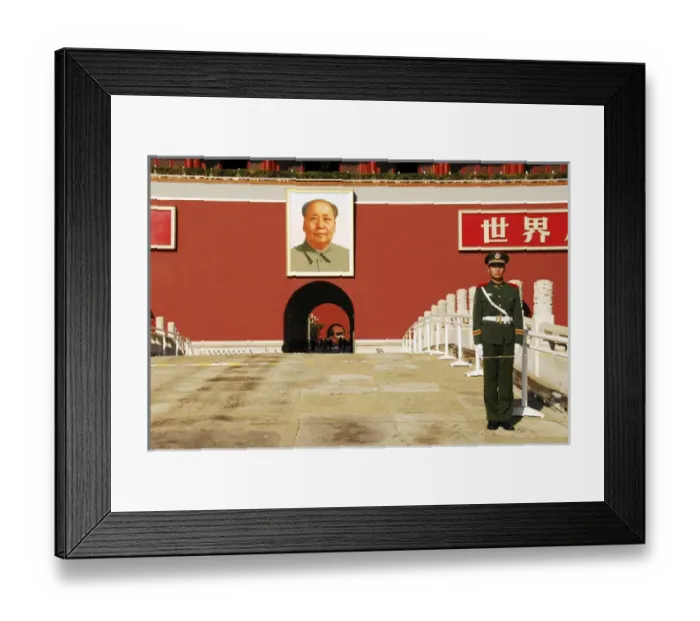 Framed Print : China. Beijing, security guard posted on the Tiananmen Gate of the Forbidden City in the background Framed Print : China. Beijing, security guard posted on the Tiananmen Gate of the Forbidden City in the background