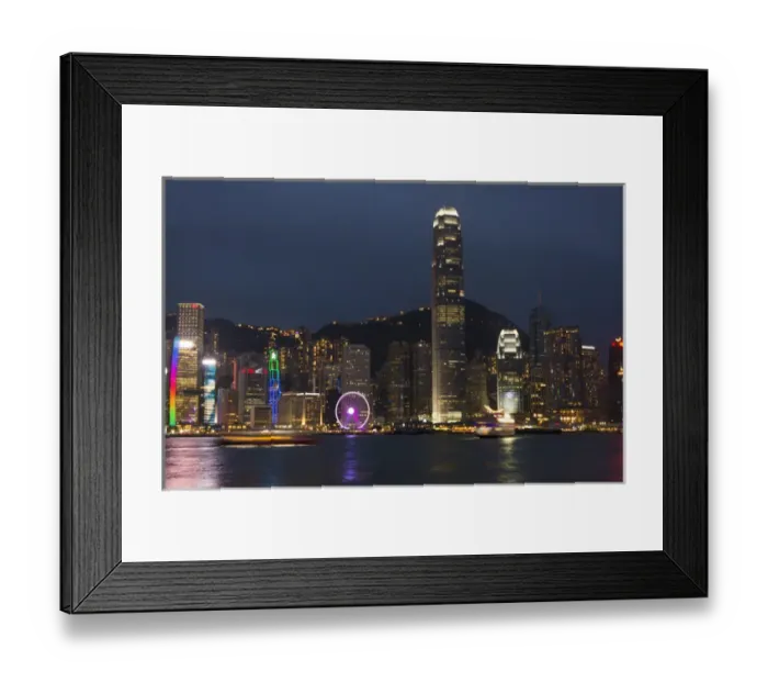 Framed Print : Hong Kong China skyline harbour night with new Ferris Wheel in city skyscrapers Framed Print : Hong Kong China skyline harbour night with new Ferris Wheel in city skyscrapers