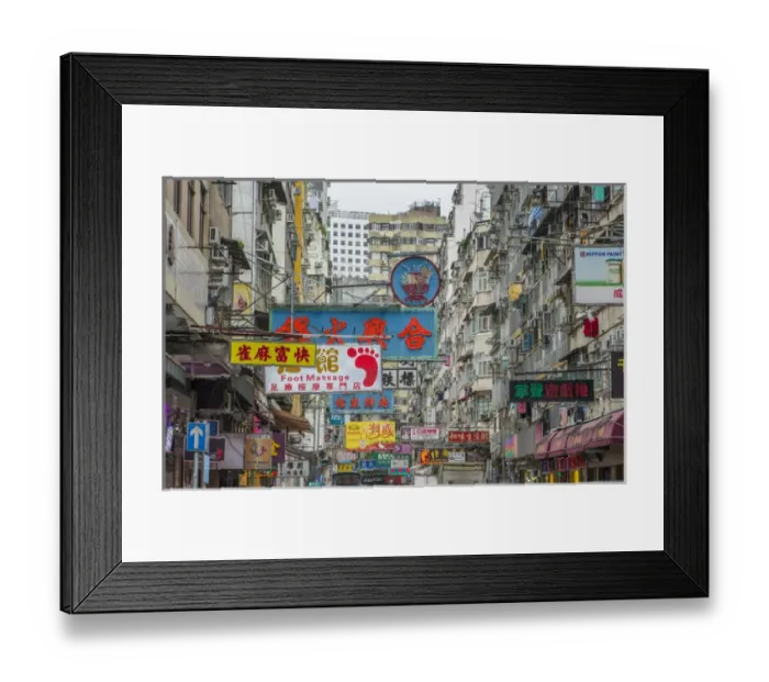 Framed Print : Hong Kong China traffic Kowloon Woosung Street with signs overhanging street Framed Print : Hong Kong China traffic Kowloon Woosung Street with signs overhanging street