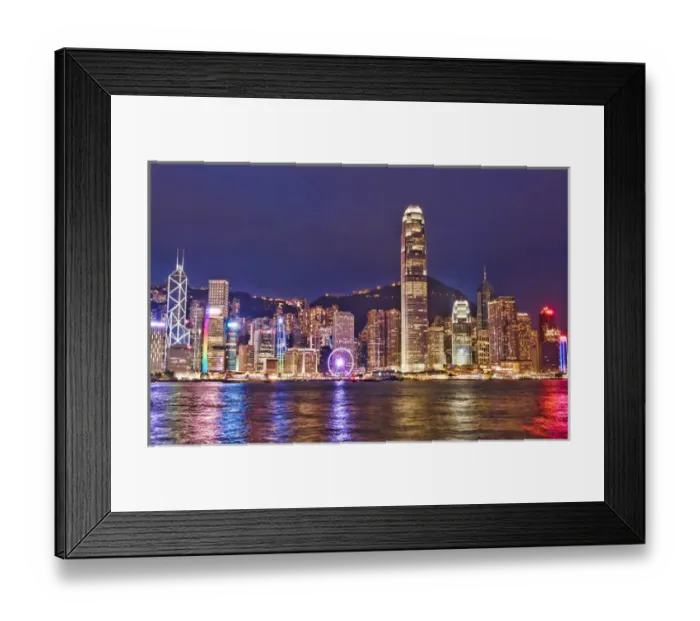 Framed Print : Hong Kong China skyline harbour night with new Ferris Wheel in city skyscrapers Framed Print : Hong Kong China skyline harbour night with new Ferris Wheel in city skyscrapers