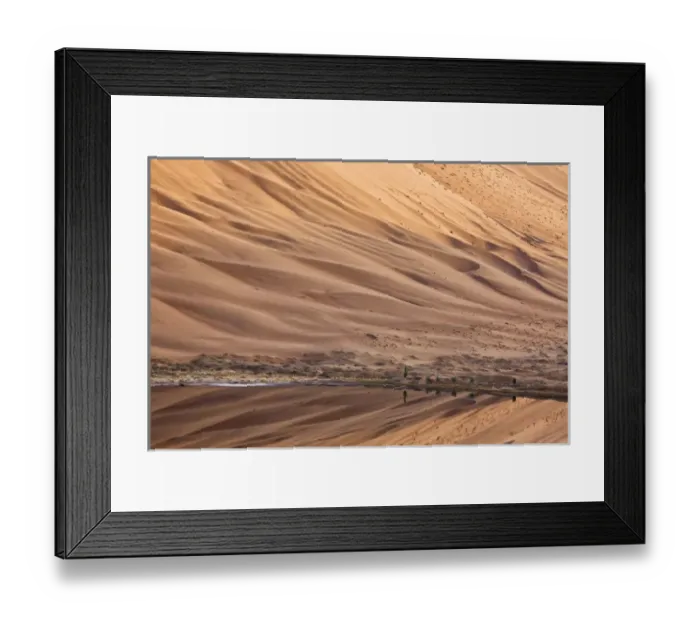 Framed Print : China, Inner Mongolia, Badan Jilin Desert. Desert and sky reflected in lake. Credit as Framed Print : China, Inner Mongolia, Badan Jilin Desert. Desert and sky reflected in lake. Credit as