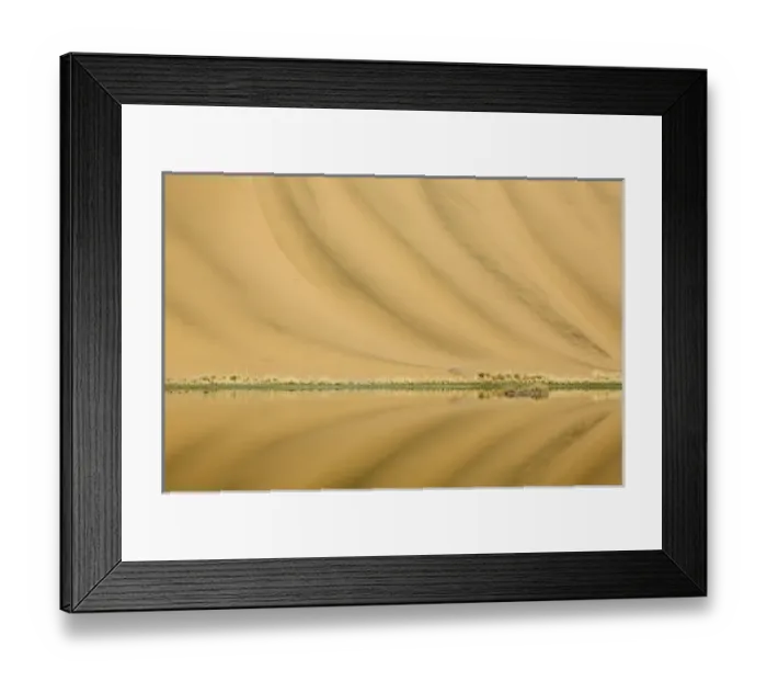 Framed Print : China, Inner Mongolia, Badan Jilin Desert. Dune patterns reflected in lake. Credit as Framed Print : China, Inner Mongolia, Badan Jilin Desert. Dune patterns reflected in lake. Credit as