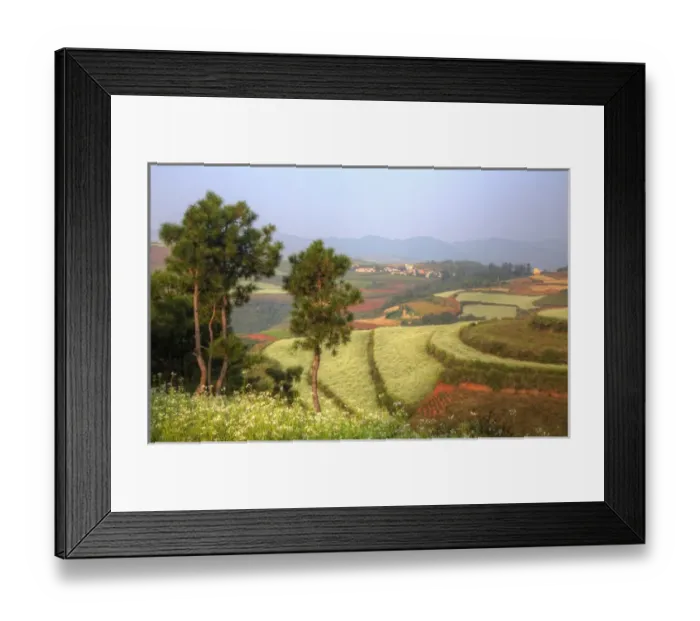 Framed Print : Kunming Dongchuan Red Land area landscape of crop land and rolling hills Framed Print : Kunming Dongchuan Red Land area landscape of crop land and rolling hills