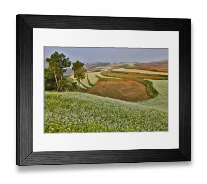 Framed Print : Kunming Dongchuan Red Land area landscape of crop land and rolling hills Framed Print : Kunming Dongchuan Red Land area landscape of crop land and rolling hills