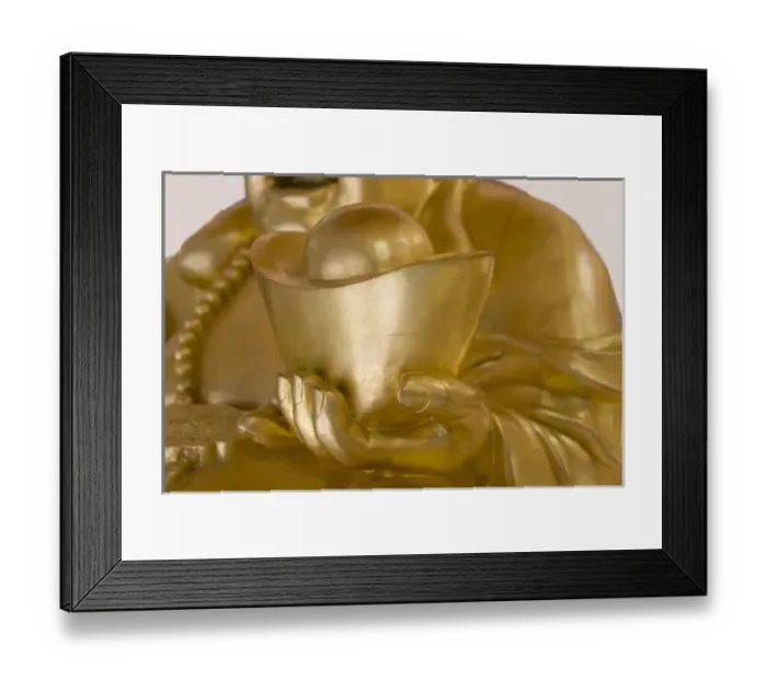 Framed Print : Statue of Laughing Buddha holding gold nuggets, Shanghai, China Framed Print : Statue of Laughing Buddha holding gold nuggets, Shanghai, China