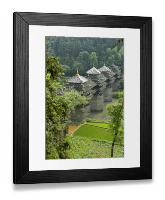 Framed Print : Chengyang Wind and Rain Bridge, is surrounded by Dong Villages, Sanjiang Dong Minority Framed Print : Chengyang Wind and Rain Bridge, is surrounded by Dong Villages, Sanjiang Dong Minority