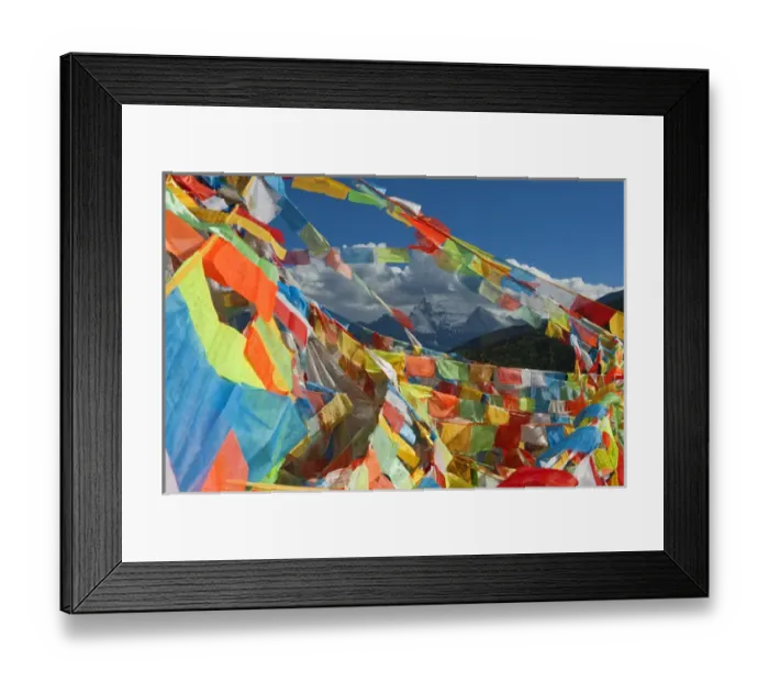 Framed Print : One of Three Holy Peaks of Yading Nature Reserve surrounded by Prayer Flags, Sichuan Framed Print : One of Three Holy Peaks of Yading Nature Reserve surrounded by Prayer Flags, Sichuan