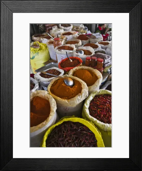 Framed Print : Selling spices at the market, Guilin, Guangxi, China