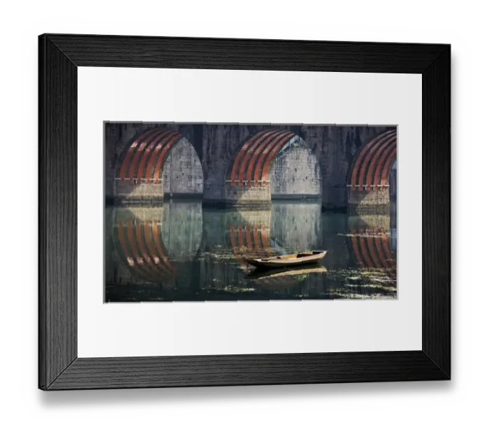 Framed Print : Bridge and boat on Wuyang River, Zhenyuan, Guizhou, China
