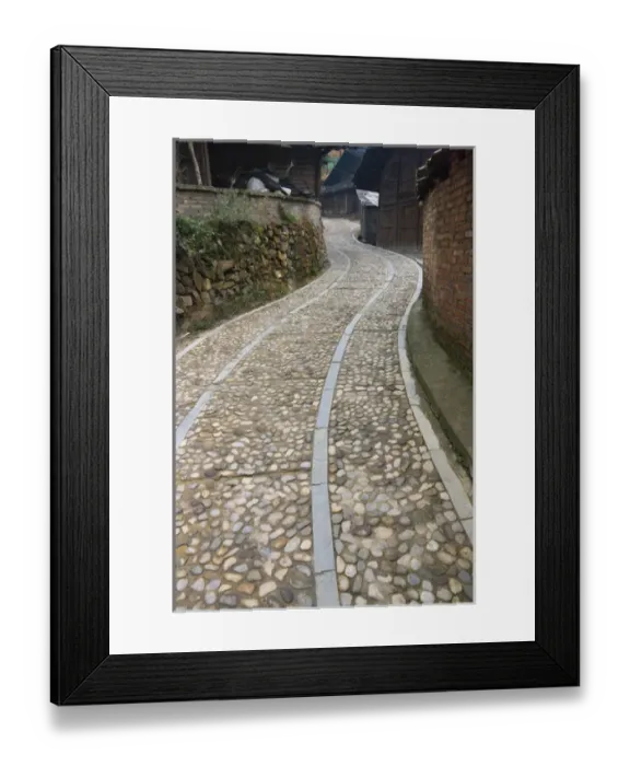 Framed Print : Cobbled street in the Miao village, Kaili, Guizhou, China Framed Print : Cobbled street in the Miao village, Kaili, Guizhou, China
