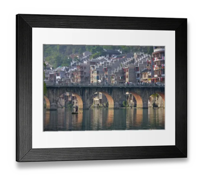 Framed Print : Traditional houses and bridge on Wuyang River, Zhenyuan, Guizhou, China Framed Print : Traditional houses and bridge on Wuyang River, Zhenyuan, Guizhou, China