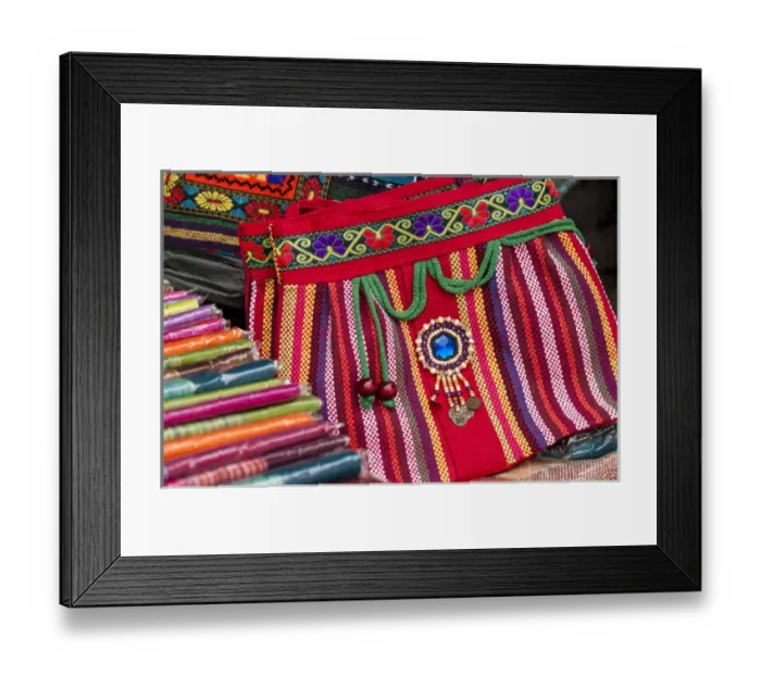 Framed Print : Traditional skirts Souvenir bags Dragon Spine Rice Terraces Longsheng, China