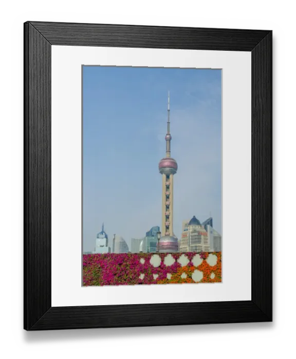 Framed Print : The Bund gardens with Pearl Tower over Pudong district skyline Shanghai, China