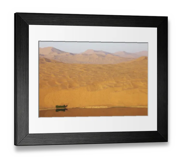 Framed Print : China, Inner Mongolia, Badan Jilin Desert. Desert vastness next to lake. Credit as Framed Print : China, Inner Mongolia, Badan Jilin Desert. Desert vastness next to lake. Credit as