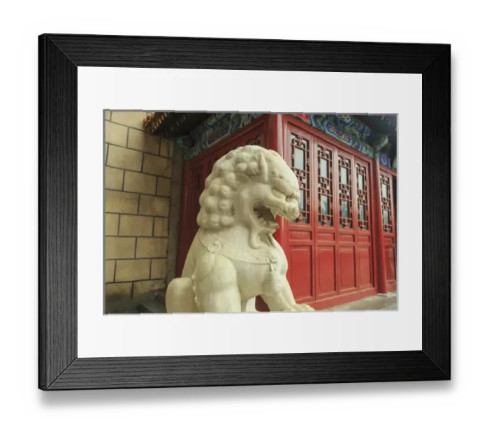 Framed Print : Lion statue / Tea Shop near Shopping area, Southern Central area of Beijing, China Framed Print : Lion statue / Tea Shop near Shopping area, Southern Central area of Beijing, China