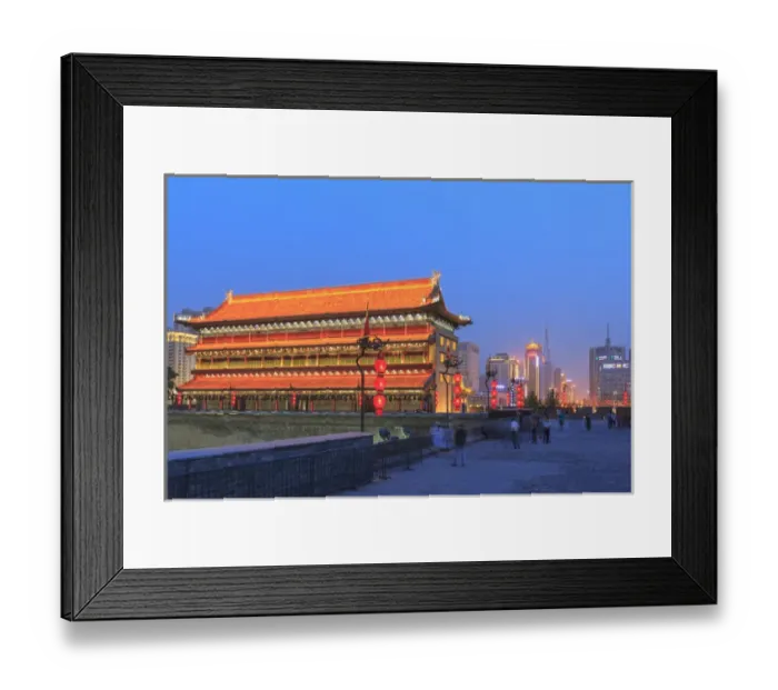 Framed Print : night lighting and glowing lanternds, Views from atop City Wall, Xi an, China Framed Print : night lighting and glowing lanternds, Views from atop City Wall, Xi an, China