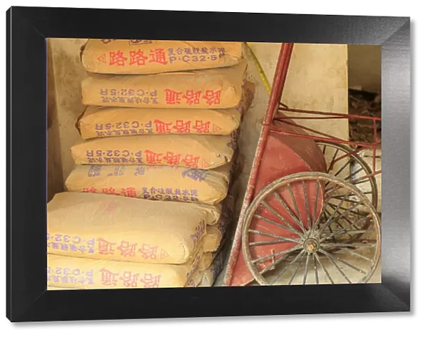 cement bags & cart, Nanfeng Kiln-oldest kiln in China, Foshan, near Guangzhou China