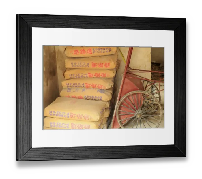 Framed Print : cement bags & cart, Nanfeng Kiln-oldest kiln in China, Foshan, near Guangzhou China Framed Print : cement bags & cart, Nanfeng Kiln-oldest kiln in China, Foshan, near Guangzhou China