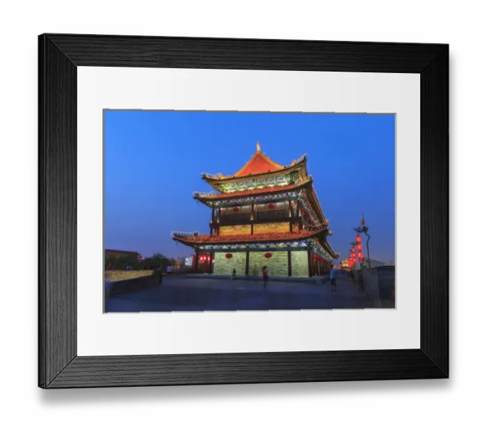 Framed Print : night lighting and glowing lanternds, Views from atop City Wall, Xi an, China Framed Print : night lighting and glowing lanternds, Views from atop City Wall, Xi an, China