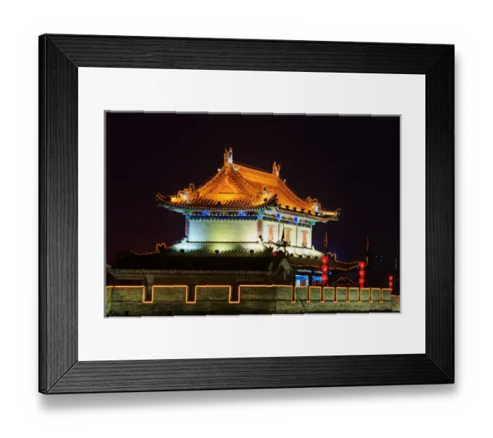 Framed Print : night lighting and glowing lanternds, Views from atop City Wall, Xi an, China