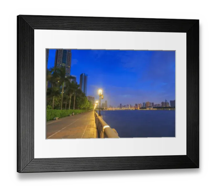 Framed Print : view along Pearl River of city skyline from Yacht Club, Guangzhou, China Framed Print : view along Pearl River of city skyline from Yacht Club, Guangzhou, China