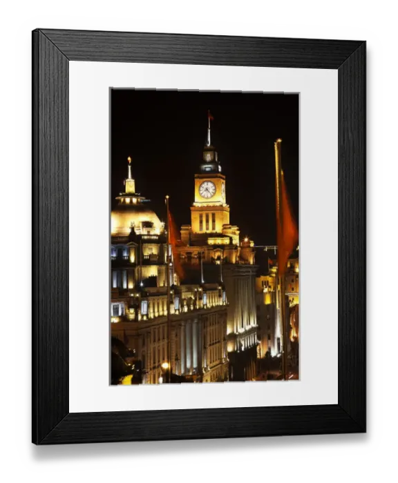 Framed Print : Shanghai China Bund at Night Flags Framed Print : Shanghai China Bund at Night Flags