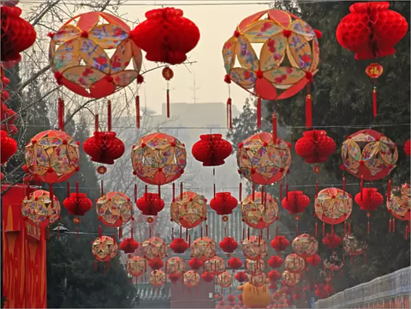 Lucky Red Lanterns Chinese New Year Decorations Ditan Park Beijing China. During Lunar New Year