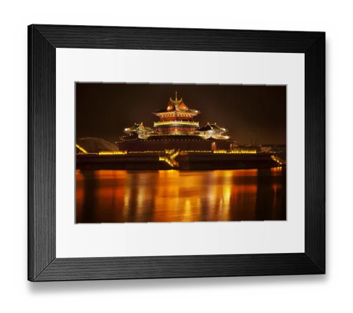 Framed Print : Ancient Temple Night Reflection Bridge Jinming Lake Kaifeng China Kaifeng was Framed Print : Ancient Temple Night Reflection Bridge Jinming Lake Kaifeng China Kaifeng was