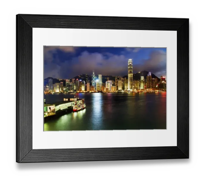 Framed Print : Hong Kong Harbor at Night from Kowloon Star Ferry Reflection