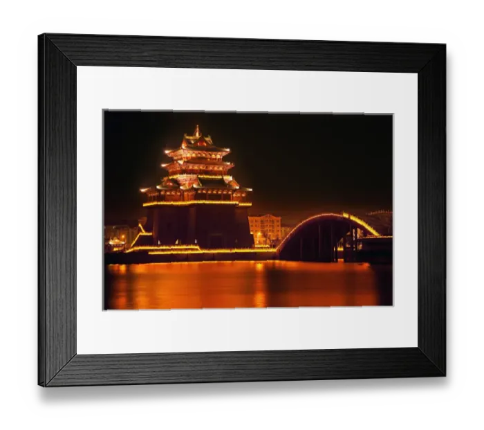 Framed Print : Ancient Temple Night Reflection Bridge Jinming Lake Kaifeng China Kaifeng was Framed Print : Ancient Temple Night Reflection Bridge Jinming Lake Kaifeng China Kaifeng was