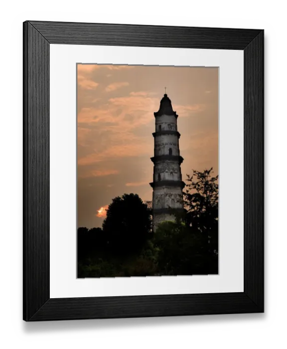 Framed Print : Great Mercy Pagoda, Shaoxing, Zhejiang Province, China, Sunrise in orange pink sky Framed Print : Great Mercy Pagoda, Shaoxing, Zhejiang Province, China, Sunrise in orange pink sky
