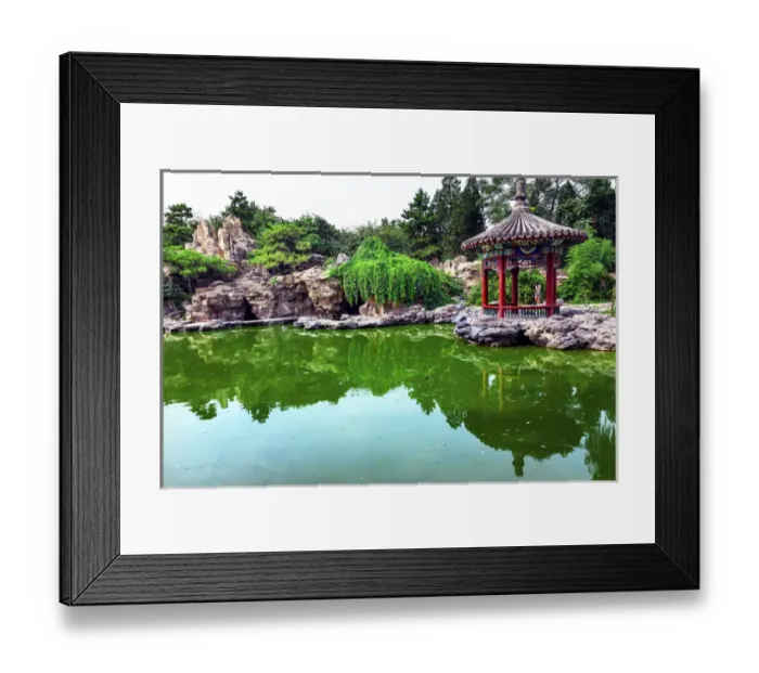 Framed Print : Red Pavilion Rock Garden Water Pond Reflection Temple of Sun City Park, Beijing Framed Print : Red Pavilion Rock Garden Water Pond Reflection Temple of Sun City Park, Beijing
