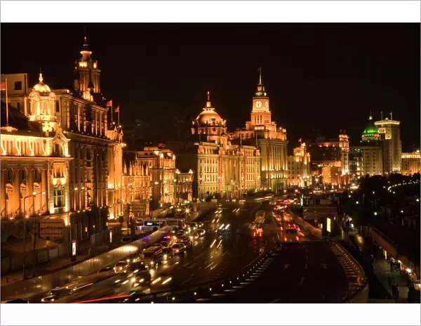 The Bund, Old Part of Shanghai, At Night with Cars etc