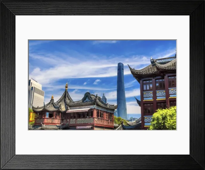 Framed Print : Shanghai Tower, Second Tallest Building in World, Jin Mao Tower from Yuyuan Garden