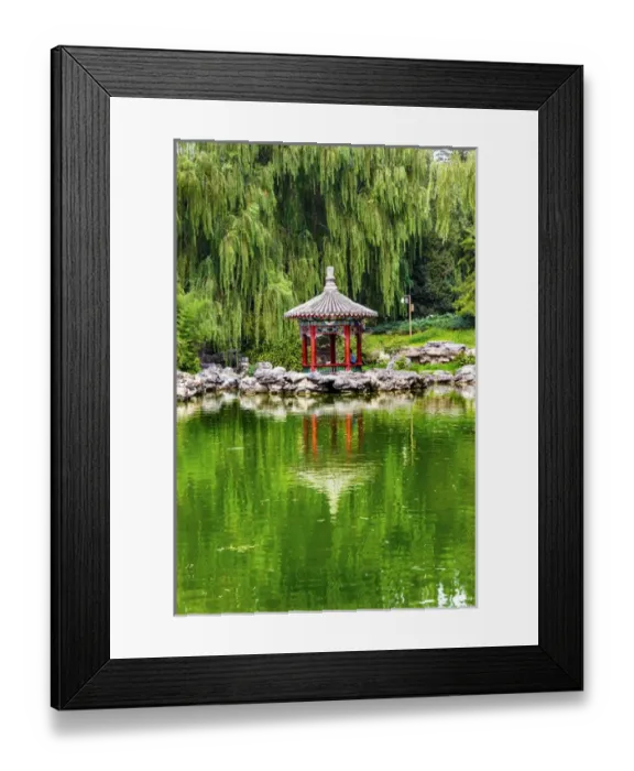 Framed Print : Red Pavilion Lotus Pads Garden Temple of Sun City Park, Beijing, China Willow Green Trees Framed Print : Red Pavilion Lotus Pads Garden Temple of Sun City Park, Beijing, China Willow Green Trees