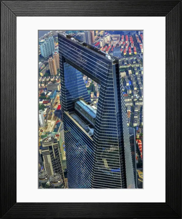 Framed Print : Looking Down on Black Shanghai World Financial Center Skyscraper Reflections Cityscape Framed Print : Looking Down on Black Shanghai World Financial Center Skyscraper Reflections Cityscape