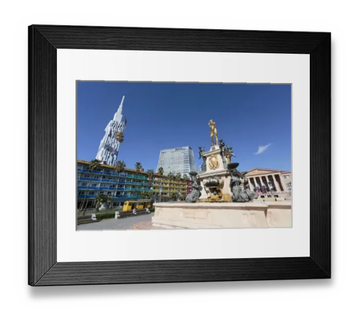 Framed Print : Georgia, Batumi. The fountain of Neptune park with the Batumi Technical University