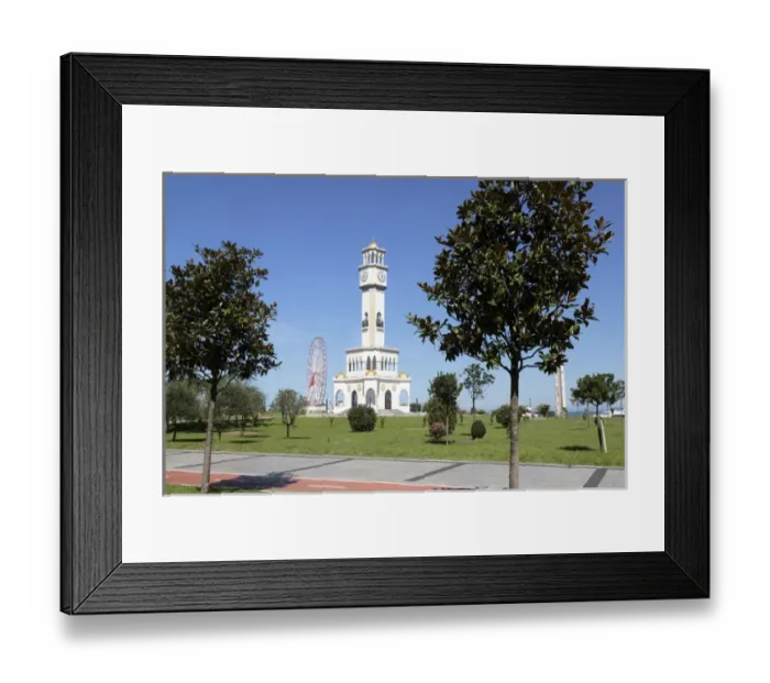 Framed Print : Georgia, Batumi. A clocktower and ferris wheel on the Black Sea coast in Batumi Framed Print : Georgia, Batumi. A clocktower and ferris wheel on the Black Sea coast in Batumi