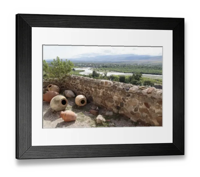 Framed Print : Georgia, Uplistsikhe. Scattered pots and a view of the Mtkvari river Framed Print : Georgia, Uplistsikhe. Scattered pots and a view of the Mtkvari river