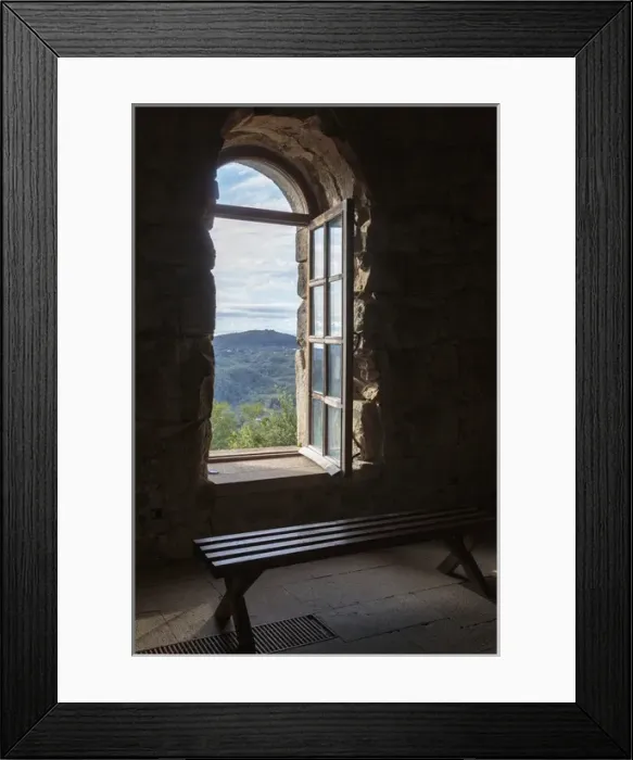 Framed Print : Georgia, Kutaisi. A window looking out into Kutaisi from inside the Gelati Monastery